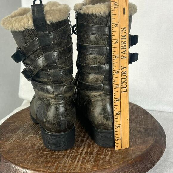 BORN Boots Women's Size 7.5 Zuniga Brown Distressed Leather Moto Winter Wool - Picture 10 of 14